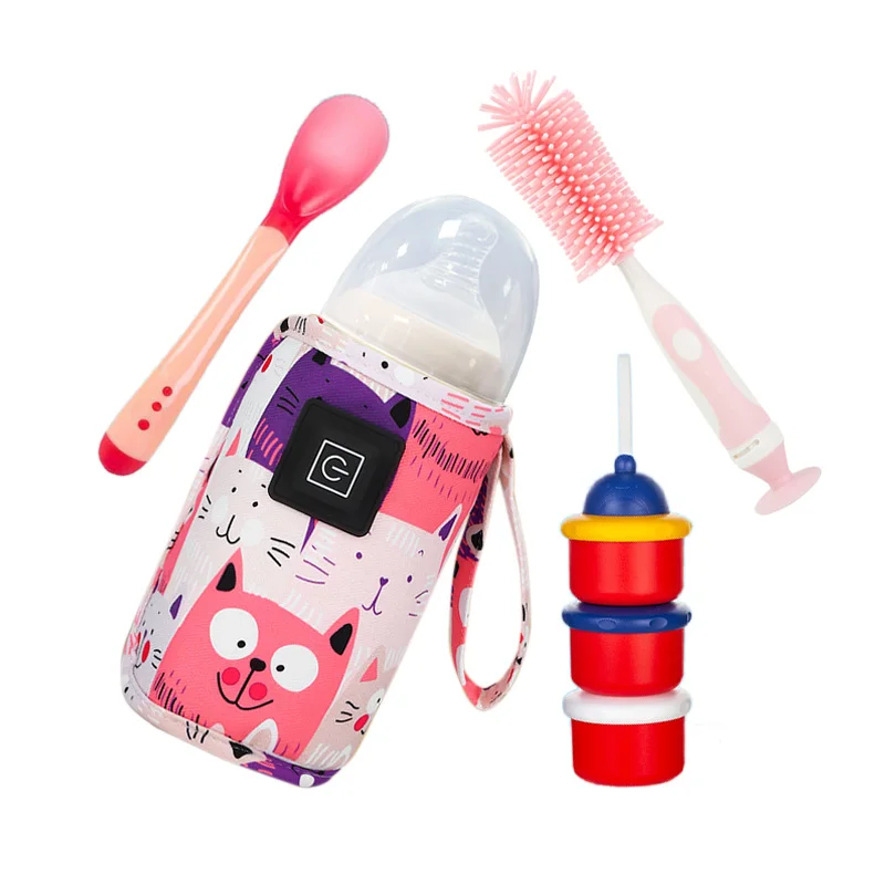 gift set 2024 baby products baby formula dispenser+heat temperature sensing spoon+bottle cleaner brush+breast milk warmer