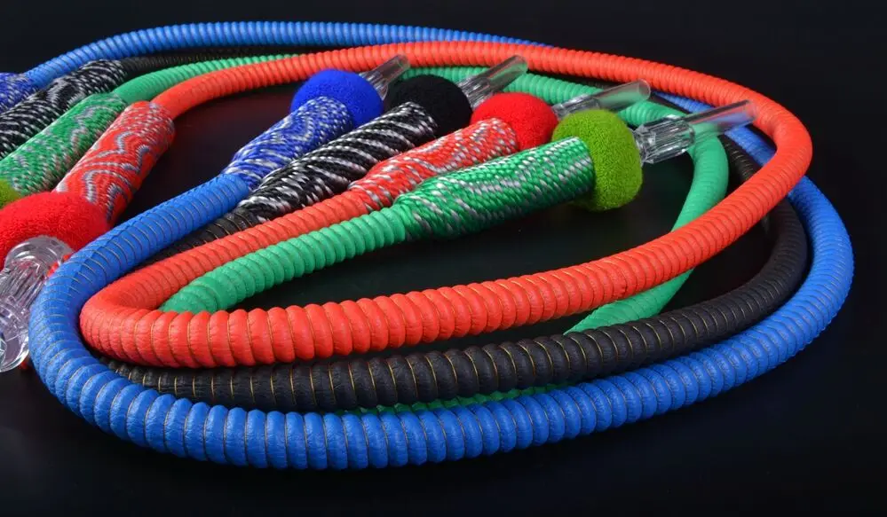 Manufacture Arab hookah shisha hose food grade silicone hose with aluminum handle and mouth tip smoking accessories