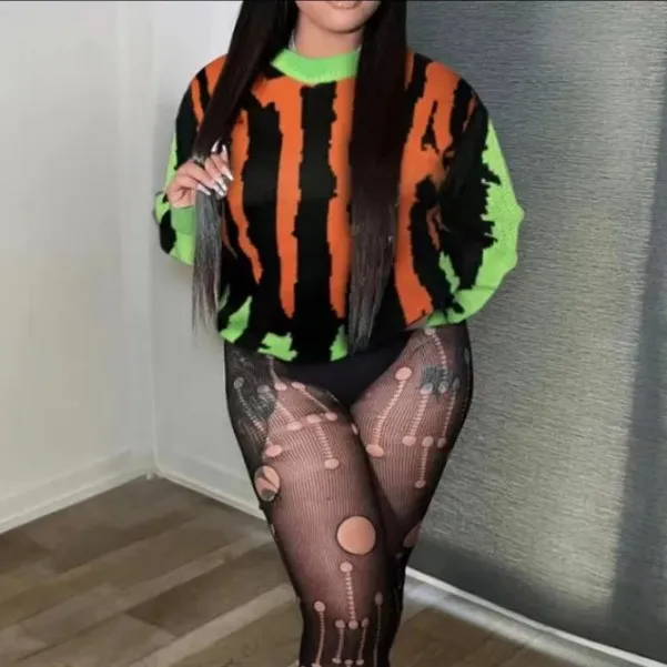 X10942C модные вязаные пуловеры с кисточками в стиле пэчворк женские хипстерские свободные свитеры круглым вырезом и длинными рукавами пальто 2024 верхняя одежда Y2K