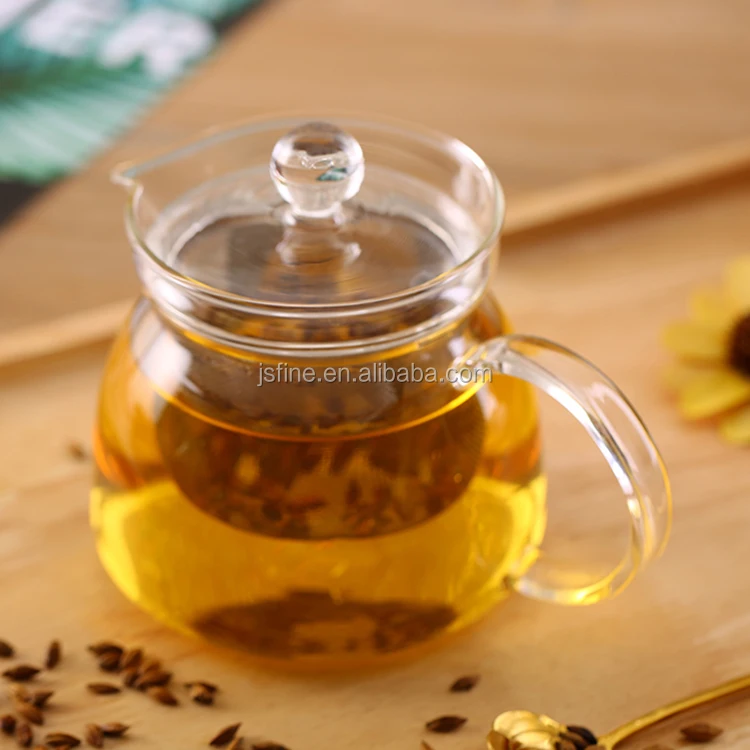 Popular Eastern Style Glass Teapot 500/800ml Short Beak Tea Pot with Stainless Steel Net