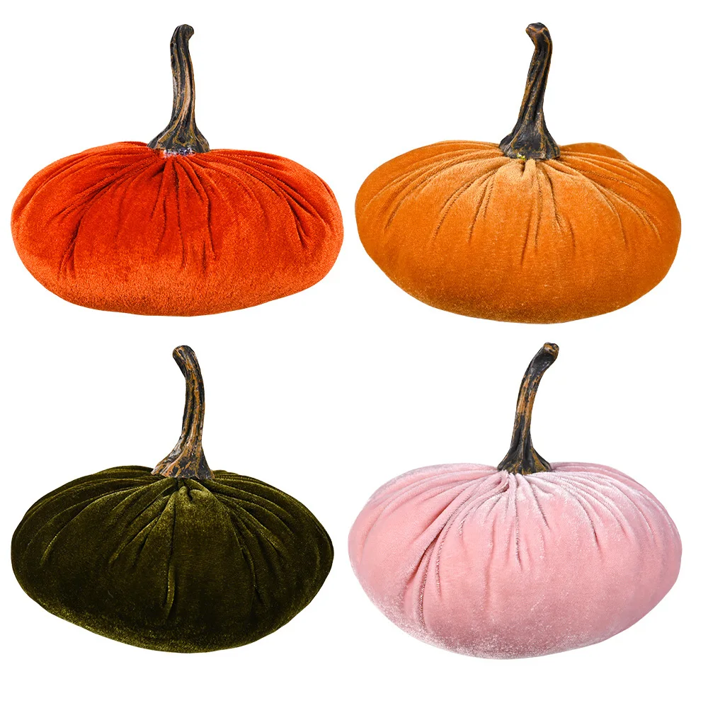 Fall Harvest Thanksgiving Day Gold Velvet Fabric Pumpkin For Home Furnishings Scene Decoration Standing Plush Pumpkin