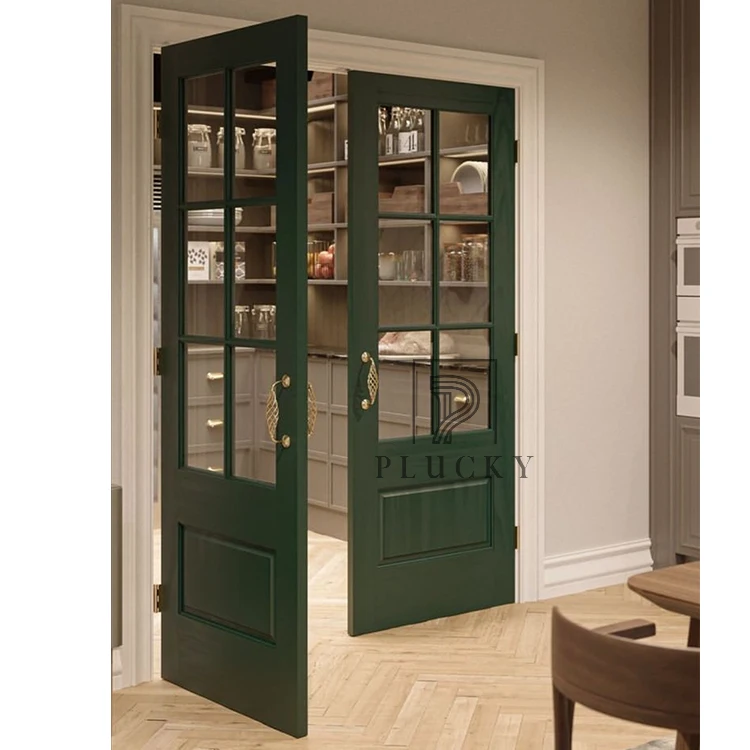 Hot sale double leaf solid wood entrance door with glass for villa