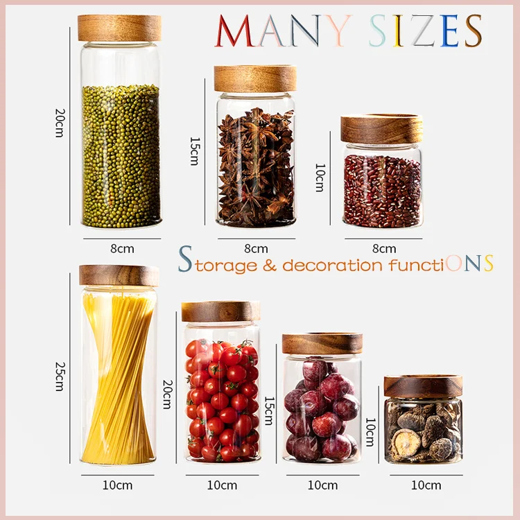 2024 New Arrivals Glass Sealed Jar Acacia Wood Lid Jar Storage Jar For Tangerine Peel Kitchen Storage Food Tea