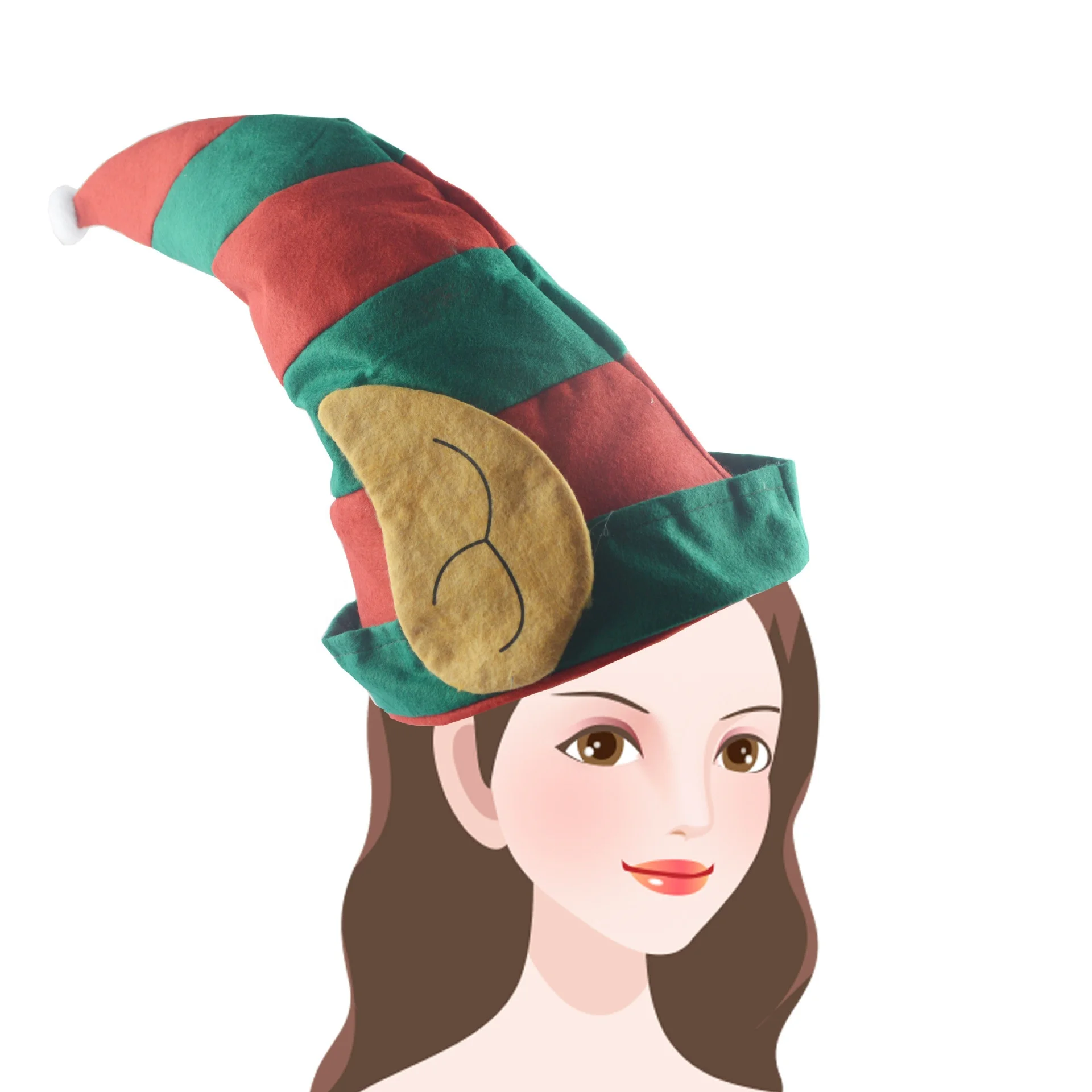 
Funny Christmas Elf Hat with Ears Child Adult Creative Red Green Striped Festival Party Decoration Ornaments 