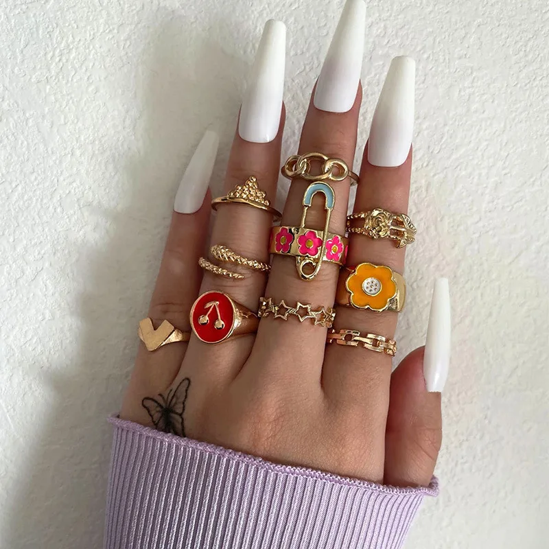 Wholesale 18K Italian gold Jewelry  adjustable butterfly diamond Simple Retro stacking ring sets for Women