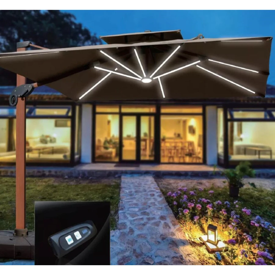 High Quality Outdoor Work Big Hotel Customized Tent White Scalloppatio Led Light Parasol Umbrella for Patiowhite Large