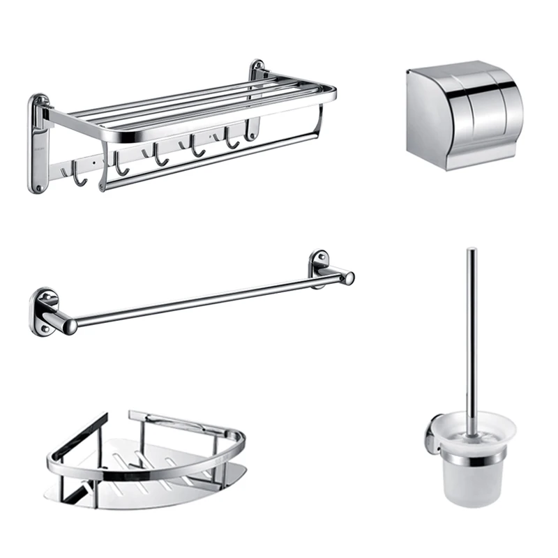 
Wholesale cheap bath accessory five-pieces stainless steel bathroom set 