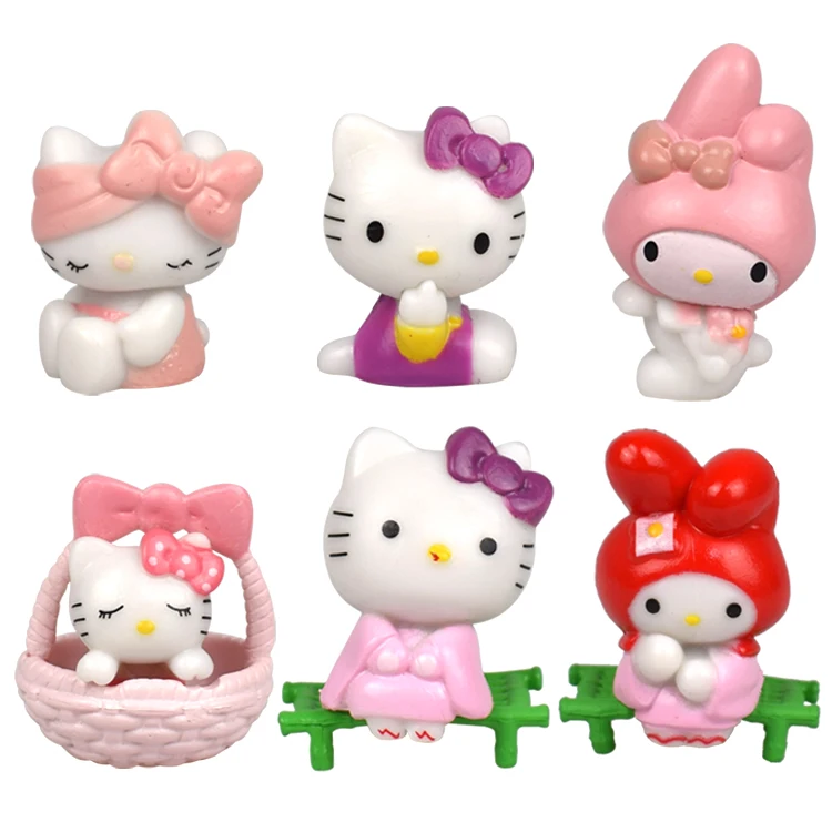 Украшение для торта из ПВХ, игрушка, японская мультяшная фигурка Hello Kitty Melody room или автомобильное украшение, 6 шт./компл.