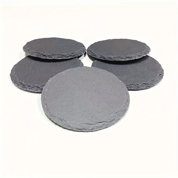 Factory Custom Slate Coasters Logo Slate Coasters 4x4 Bluk Round Black Slate Drink Coasters Cup Mat