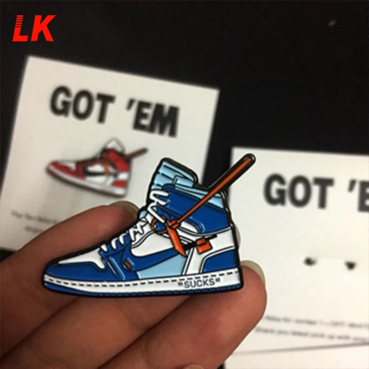 Wholesale custom shaped metal logo enamel brooch lapel pins customised sport brand shoe sneaker pin badge