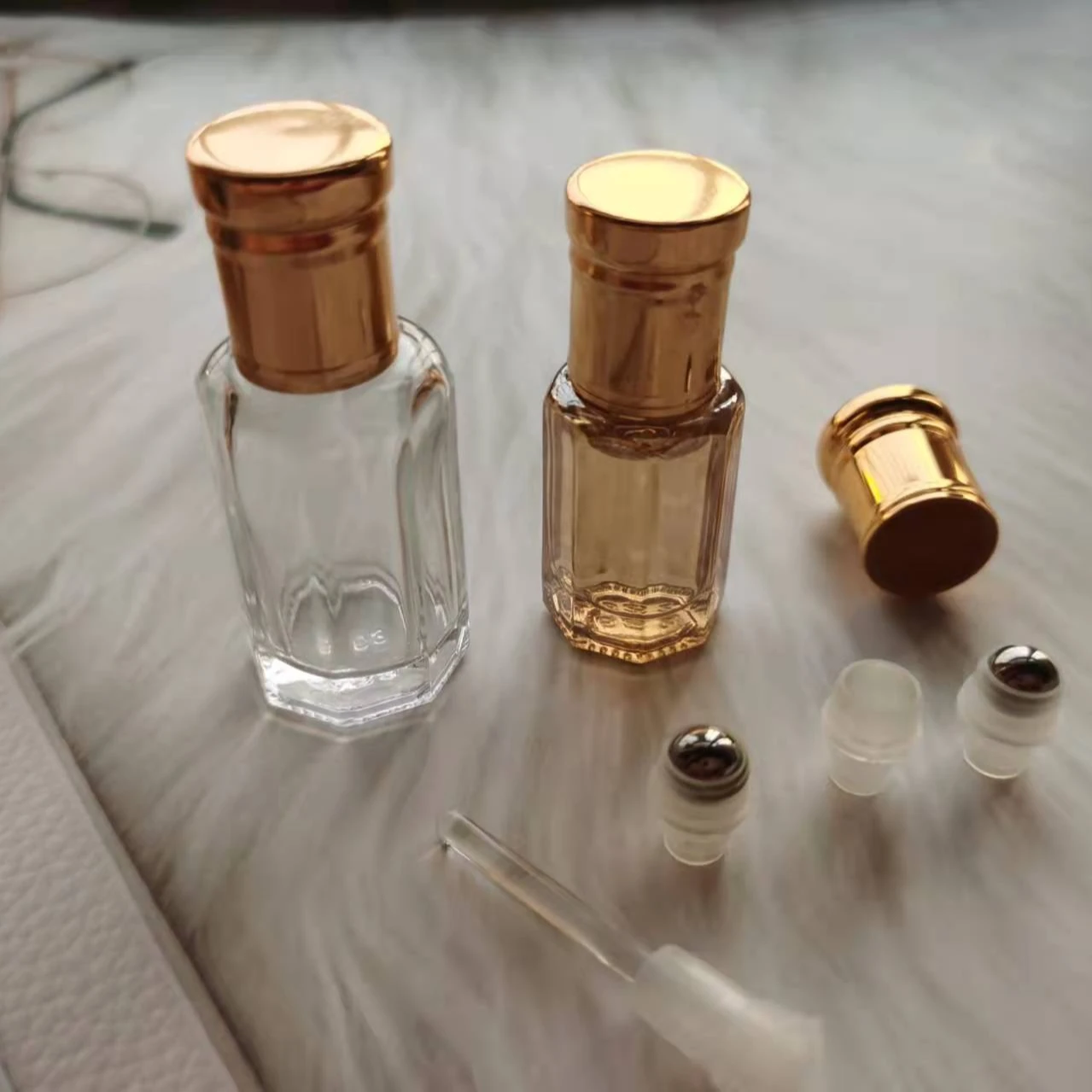3ml 6ml 12ml transparent octagonal attar bottle with stick for oud