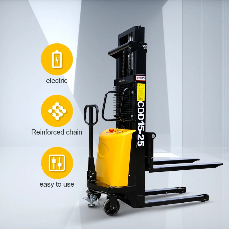 China high quality All Electric Walking Forklift 1.5ton 2ton Pallet Stacker Electric Stacker With Charger Battery Small Space