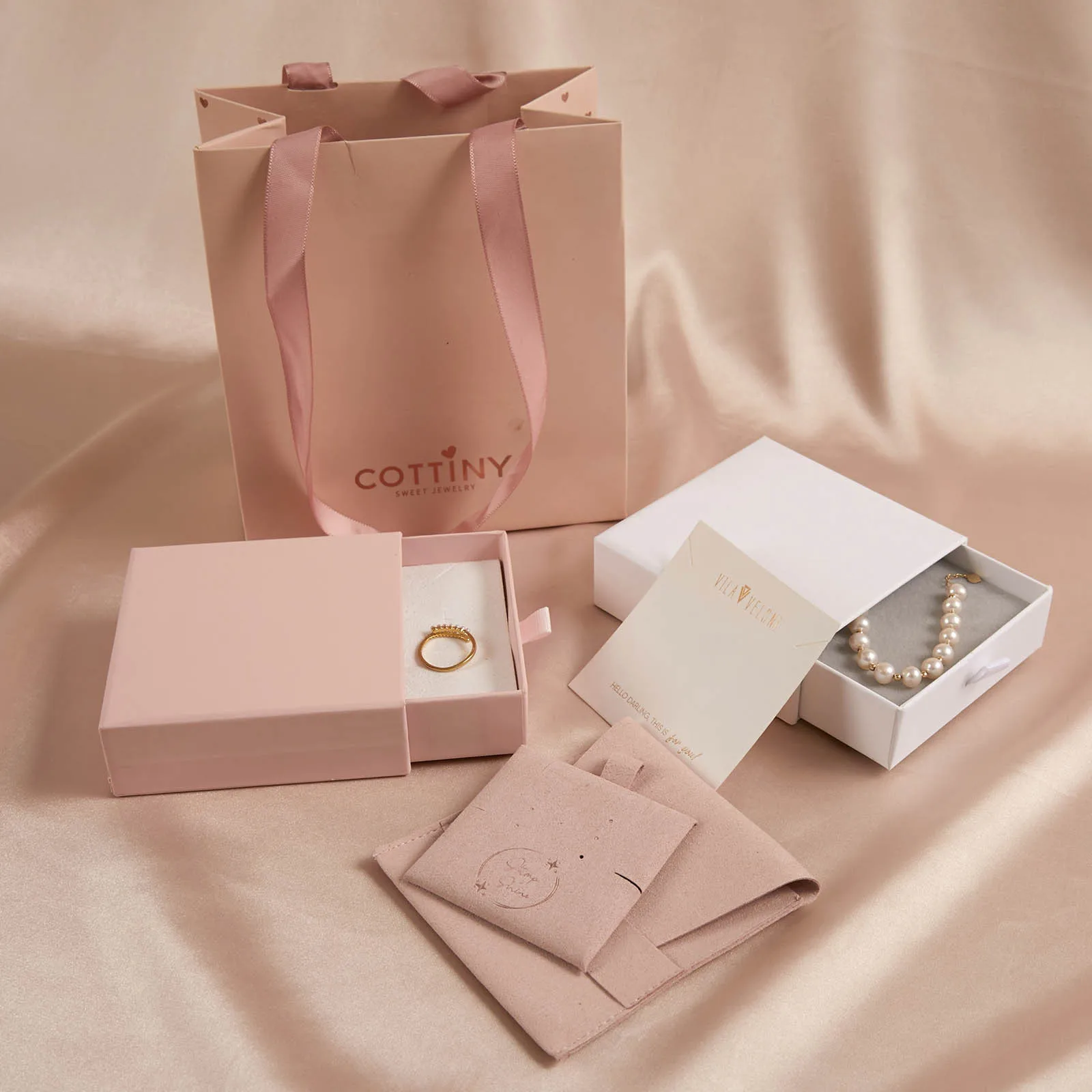 Custom Logo Luxury jewellery Packaging Pink Paper Gift Jewelry Earring Bracelet Necklace Ring Box