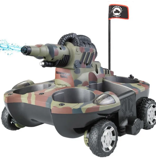 Hot sale amphibious remote control tank ship, 2020 new Four-wheel drive remote control charging launch car toy