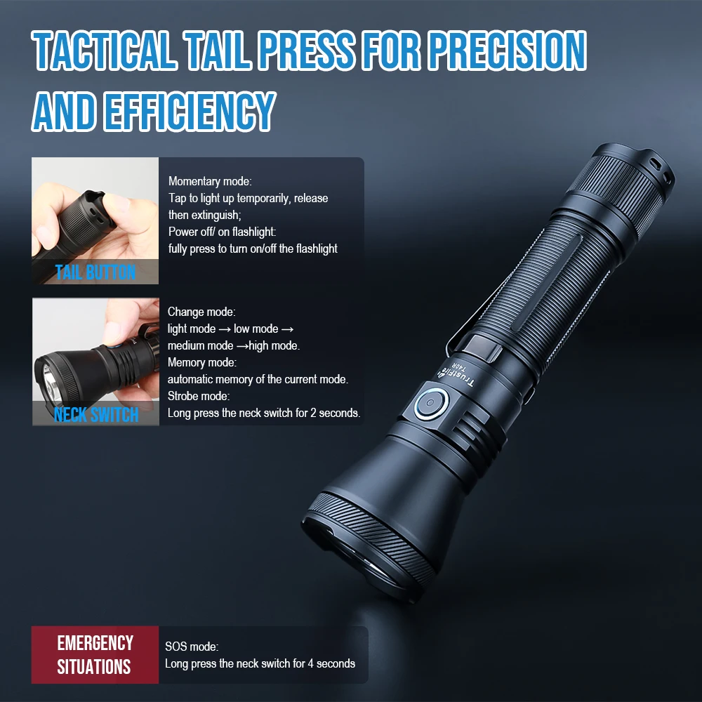 TrustFire T40R Tactical Flashlight Super Bright 1800LM Camping Long Distance Hunting Flashlights