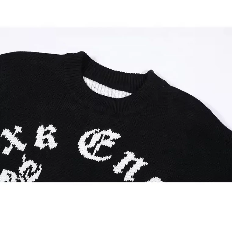 Custom LOGO OEM & ODM men sweater Jacquard pattern knitwear crew neck knit jumper winter cotton designer knit sweater for men