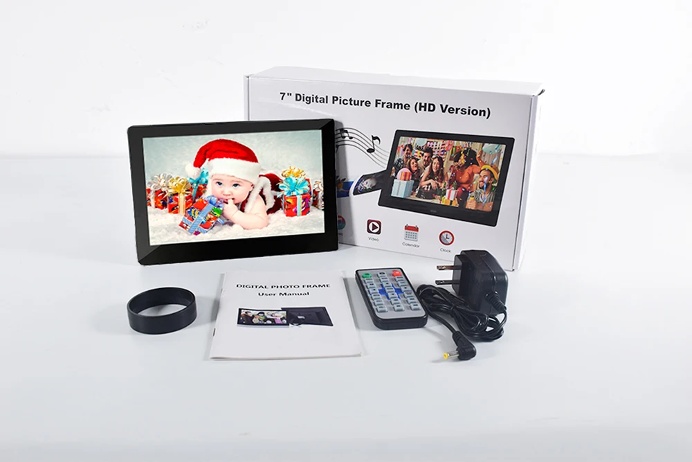 Wall Mount Front Tempered Glass 7  Inch Lcd Digital Photo Video Frame For Public Promotion