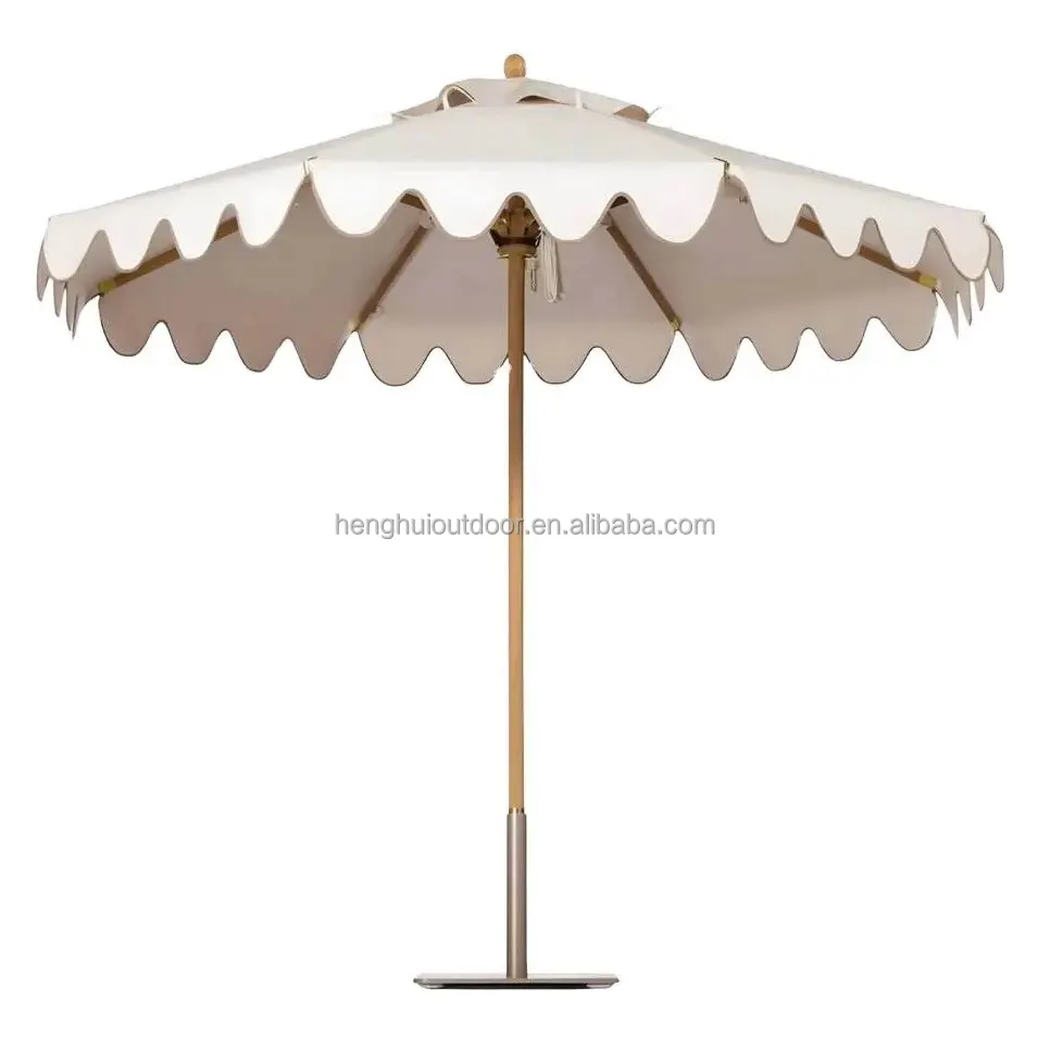 Factory  Outdoor Cantilever Sunshade Custom Luxury Sun Patio Fringe Umbrella With Tassels Scalloped Garden Fancy Beach Parasol