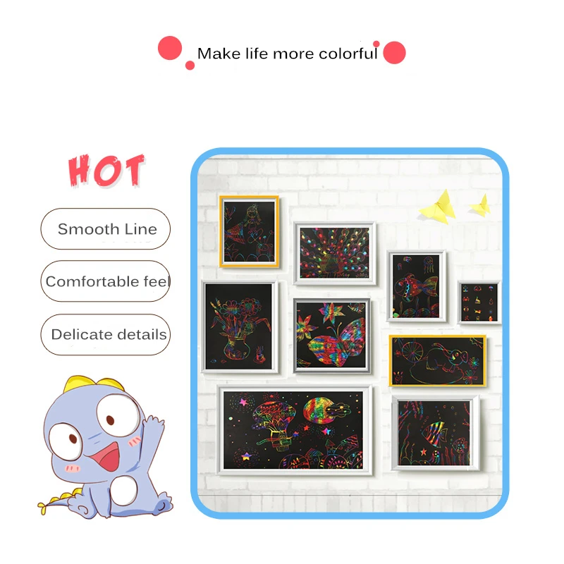
9pcs Scratch Art Painting Paper Card Magic Rainbow Color Kids DIY Educational Toys 