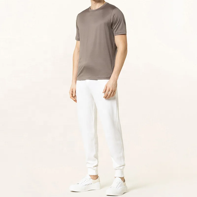 Hot Sale Round Neck Blank Mercerized Cotton Men Tee Shirts Shiny Slim Fit Short Sleeve Double Mercerized Cotton T Shirts