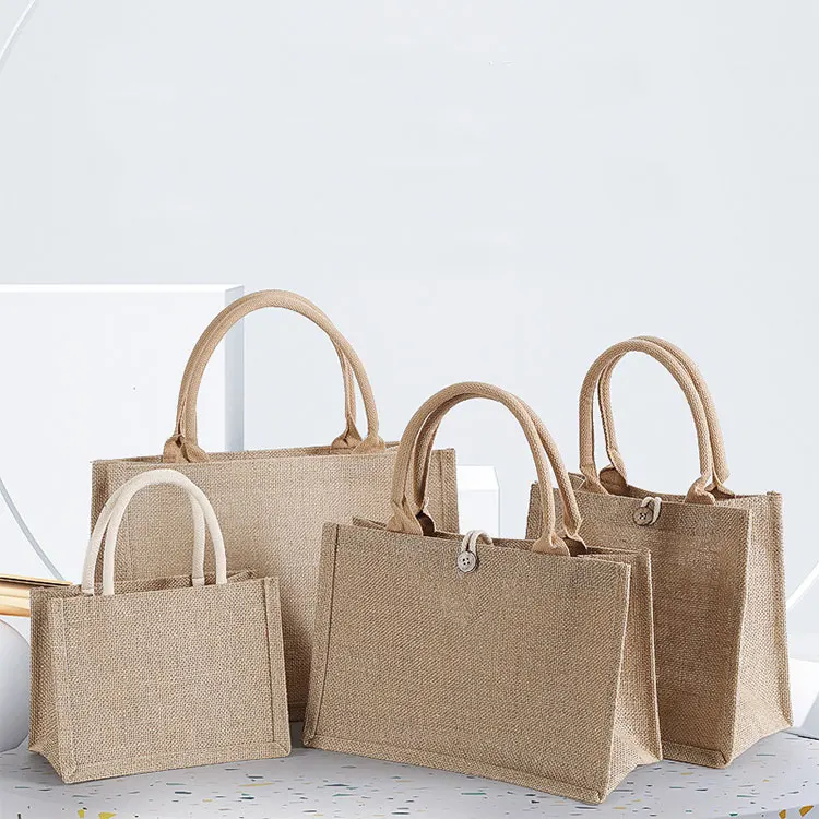 Large Capacity Waterproof Customized Logo For Linen Jute Shopping Tote Bags Wholesale, Customized Tote Bags