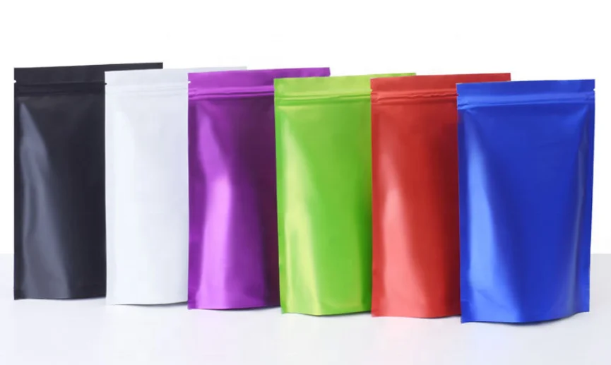 Custom Matte Aluminium Ziplock Stand Up Pouch Metal Recycled Food Packaging Bag Mylar Zip Lock Stand Up Pouch Bag With Window