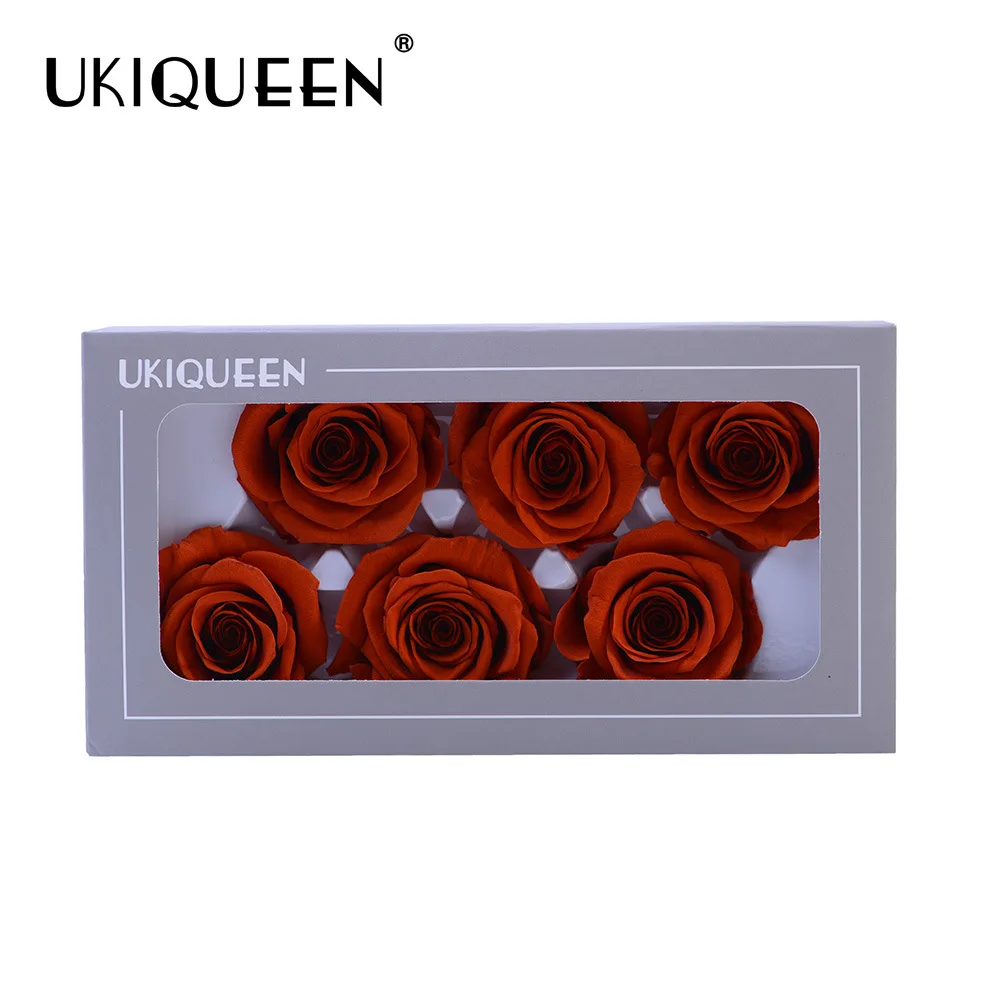 Grade B Six Immortal Rose Flower Head 5-6cm Eternal Flower for DIY Wedding Preservation Handmade Material Box Packing