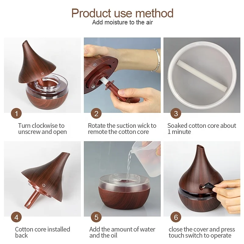 Custom Wholesale Top Seller Wood Grain Design Humidifier Portable Mini 300ml Aroma Diffuser Humidifier