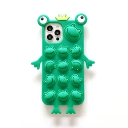 Novelty silicone 3d frog popit bubble sensory toy push poping case for iphone 6/7/8/X/11/12 series cover decompression toy