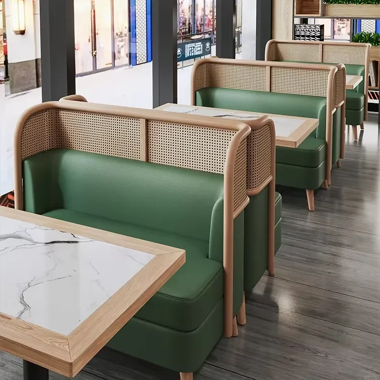 Modern Internet Famous Shop Southeast Asian Style Rattan Wood Design Restaurant Sofa Booth Dining Table And Chair Set