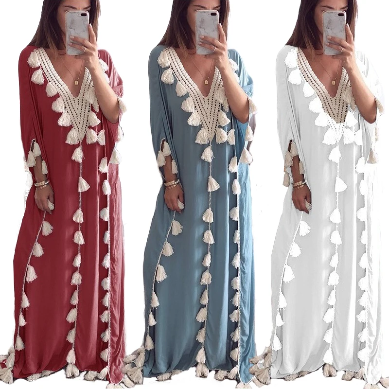 Лидер продаж, высокое качество, оптовая продажа, повседневное длинное платье в богемном стиле для пляжного отдыха