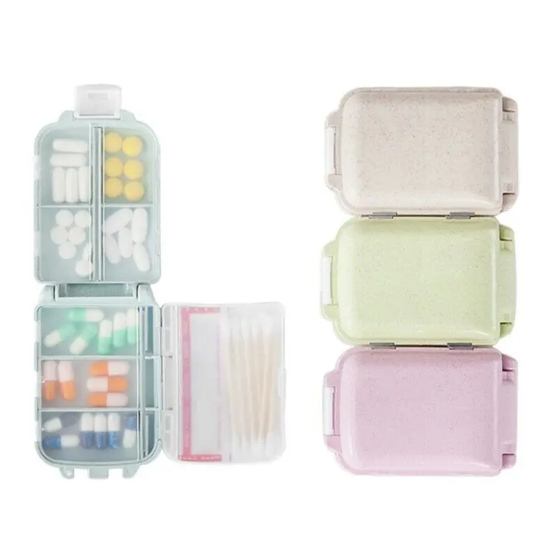 Three layer New Eco-Friendly Cheap Wheat Straw Fiber 7 day Pill organizer Box 8 Cases Plastic Pill Box
