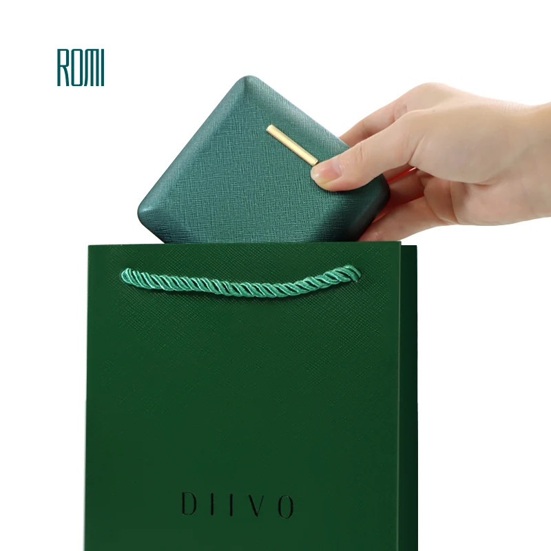 Romi High Quality Green Packing Paper Bag Custom Shopping Gift Jewelry Packaging Paper Bag