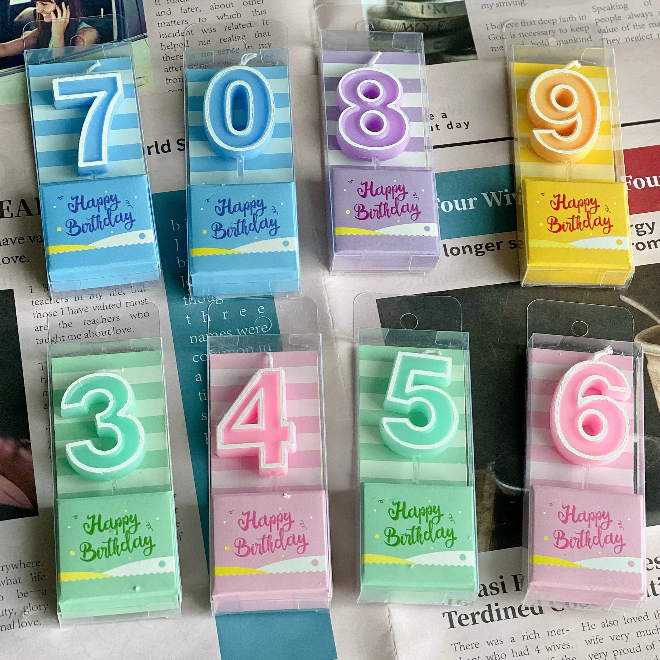 Birthday Wedding Party Decoration Supplies Paraffin Wax Lucky Colorful Fancy Happy Birthday Number Candle for Cake