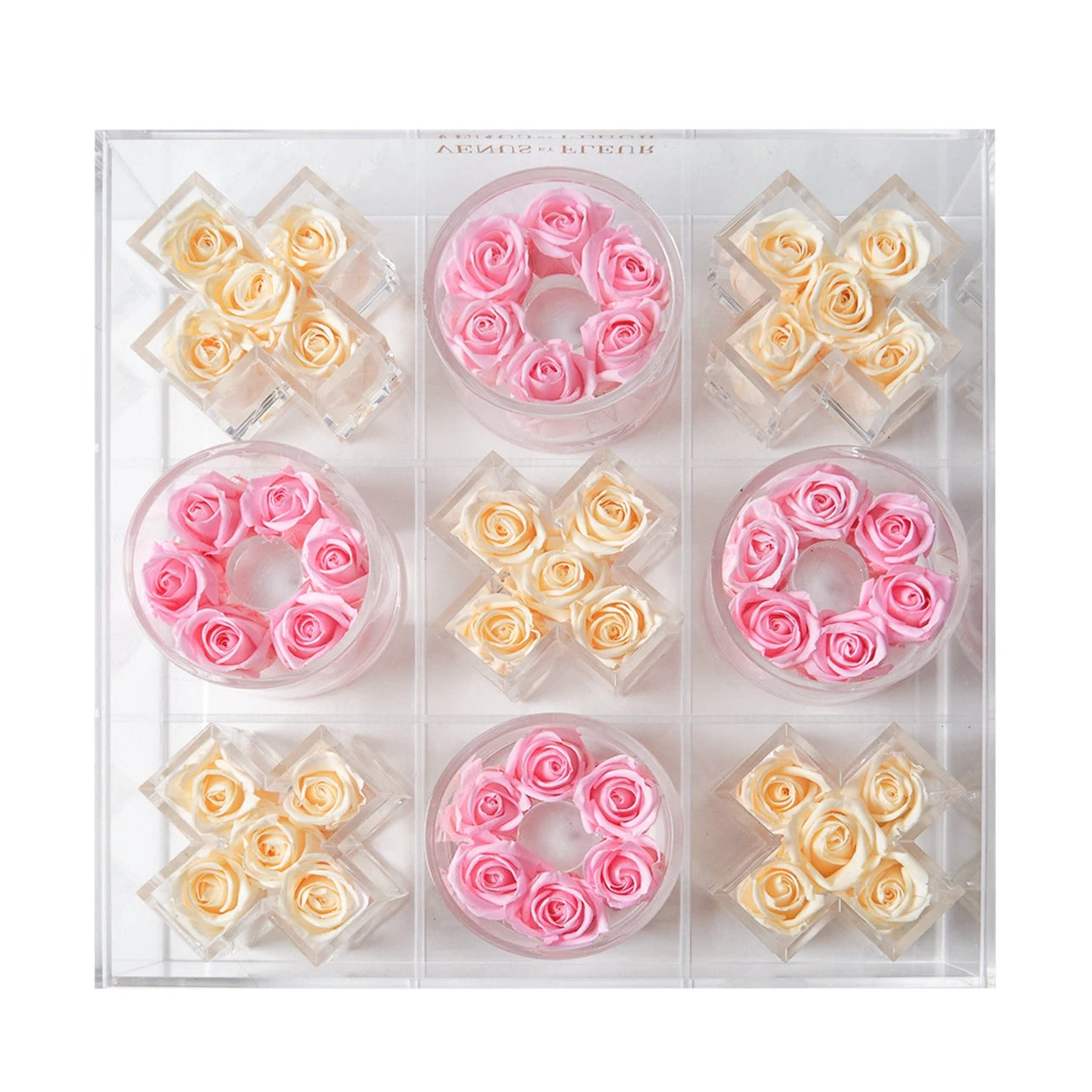 Custom clear acrylic tic tac toe set flower box XO letter acrylic game board with rose flower box