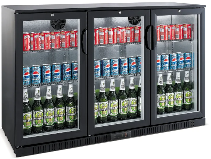 3 Glass Doors Counter Top Beverage Fridge Beer Display Cooler Refrigerator Under Back Bar Beer Cooler with Hinged Sliding Doors