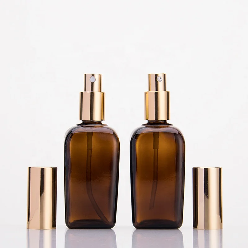 Empty amber 100ml square essence oil glass bottle cosmetics packaging separate lotion dropper glass bottles in stock