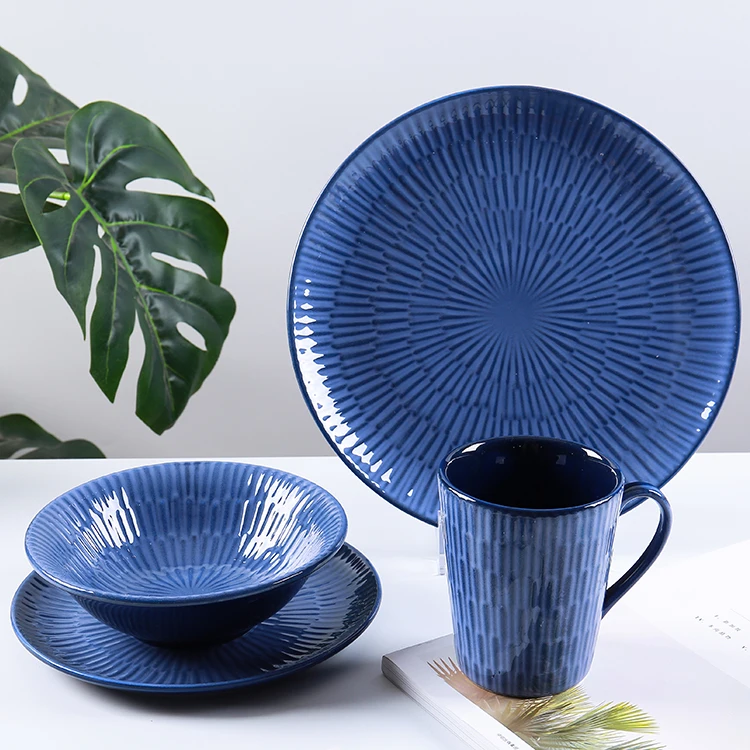 CANHUI Good Quality Blue Ceramic Tableware set Home Restaurant Hotel Serving Bone China Porcelain Dinner Dinnerware Set