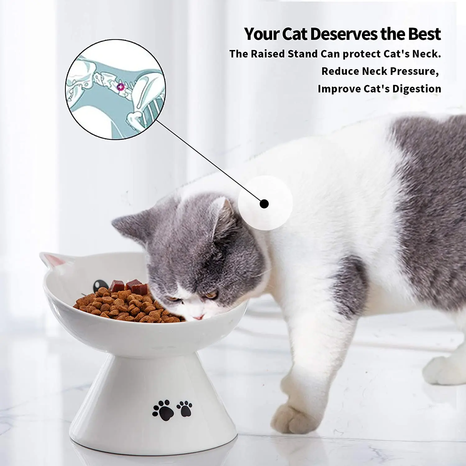 New Arrival Cat Shape Ceramic Raised Pet Dog Cat Bowl For Food And Water Feeding  Bowl  Decor