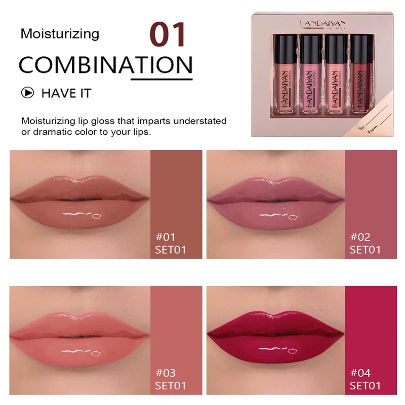 4pcs lip gloss Hydrating & Ultra-Moisturizing Lip Makeup with Jojoba Oil Sweet Almond Oil & Vitamin E Cruelty Free and Talc Free