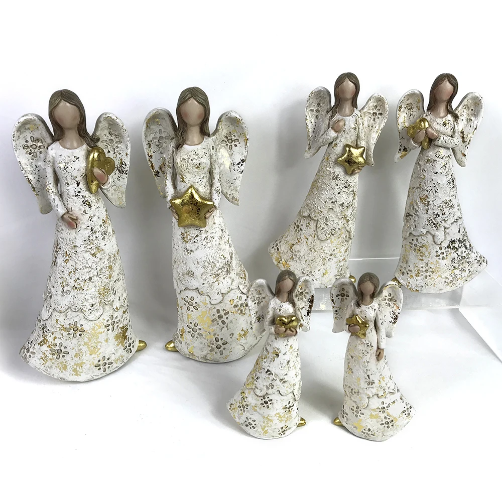 Factory Wholesale Resin Angel Statues White Golden Christmas Figure Sculpture Custom Poly Resin Miniature Angel Figurines