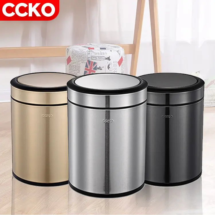CCKO CK9907 6L/8L toilet office kitchen garbage can dust bin swing dustbin waste bin rubbish bin stainless steel trash can