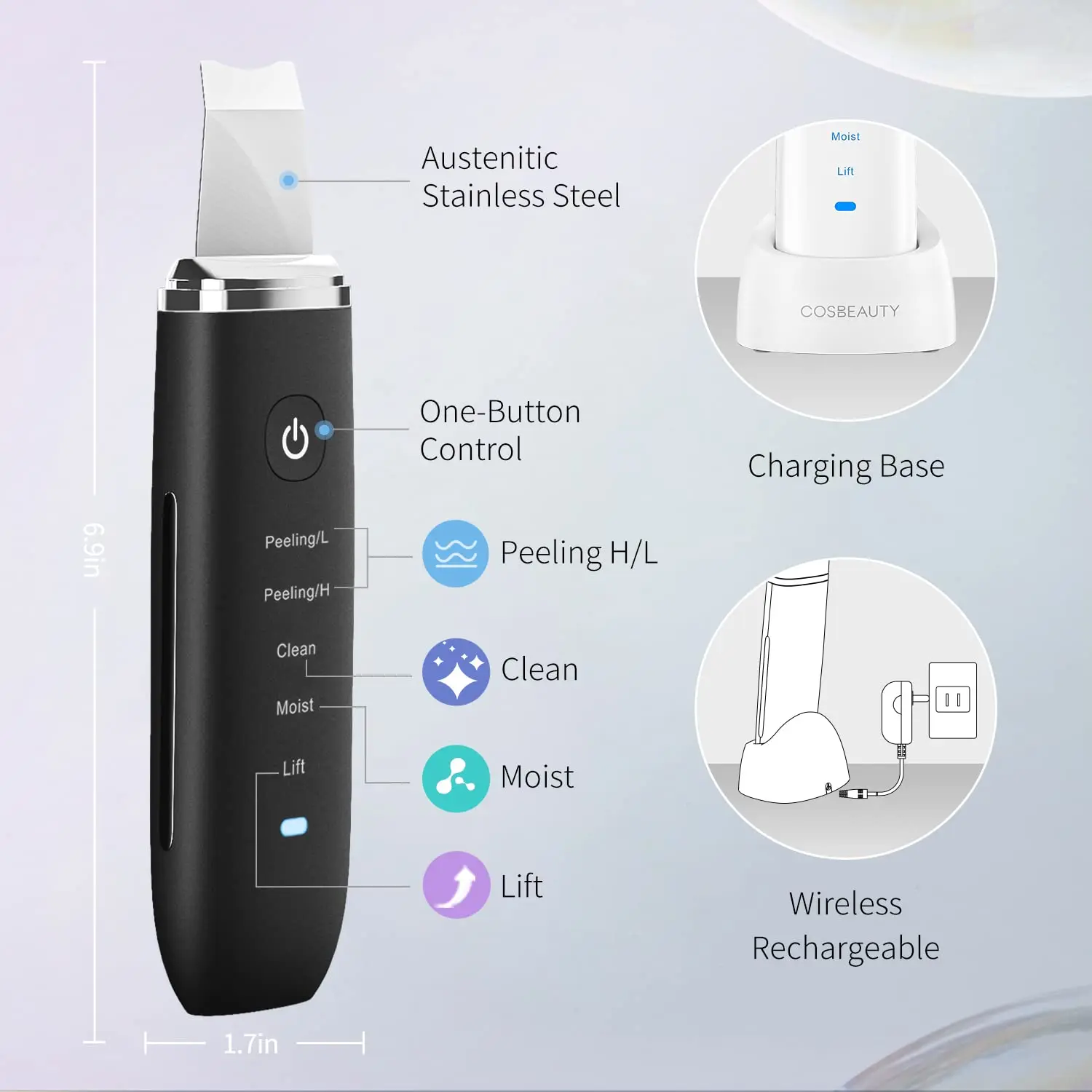 COSBEAUTY skin scrubber 2022 pores cleanse ultrasonic skin scrubber microdermabrasion