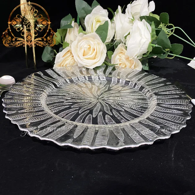 Antique White Silver Luxury Round Charger Plates Wholesale With Glitter