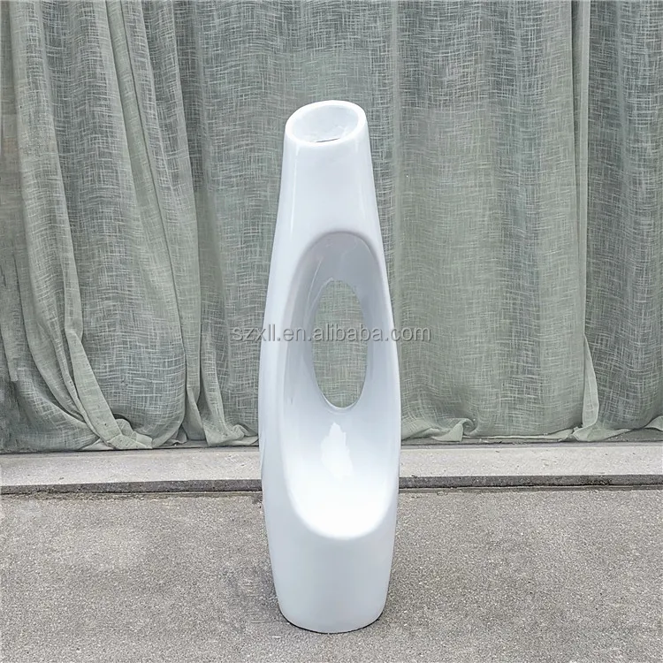 Simple white geometric tree hole shaped fiberglass floor standing vase micro landscape decoration vase creative plant pot