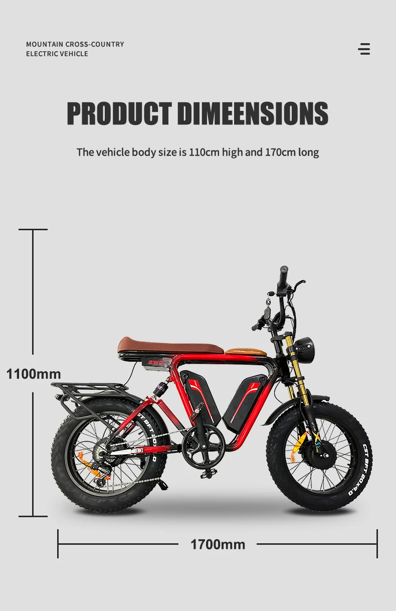 Fast Ebike 2000w motor 44Ah48V Korea battery long seat inverted fork mid-stand off road mountain Electric Fat Tire Bicycle 2000w