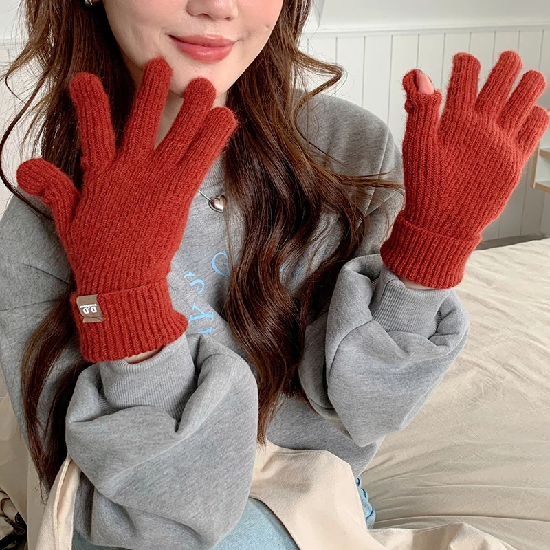 Knitted Woolen Gloves Women Winter Leakage Two Finger Warm Thick Outdoor Long Knit Gloves