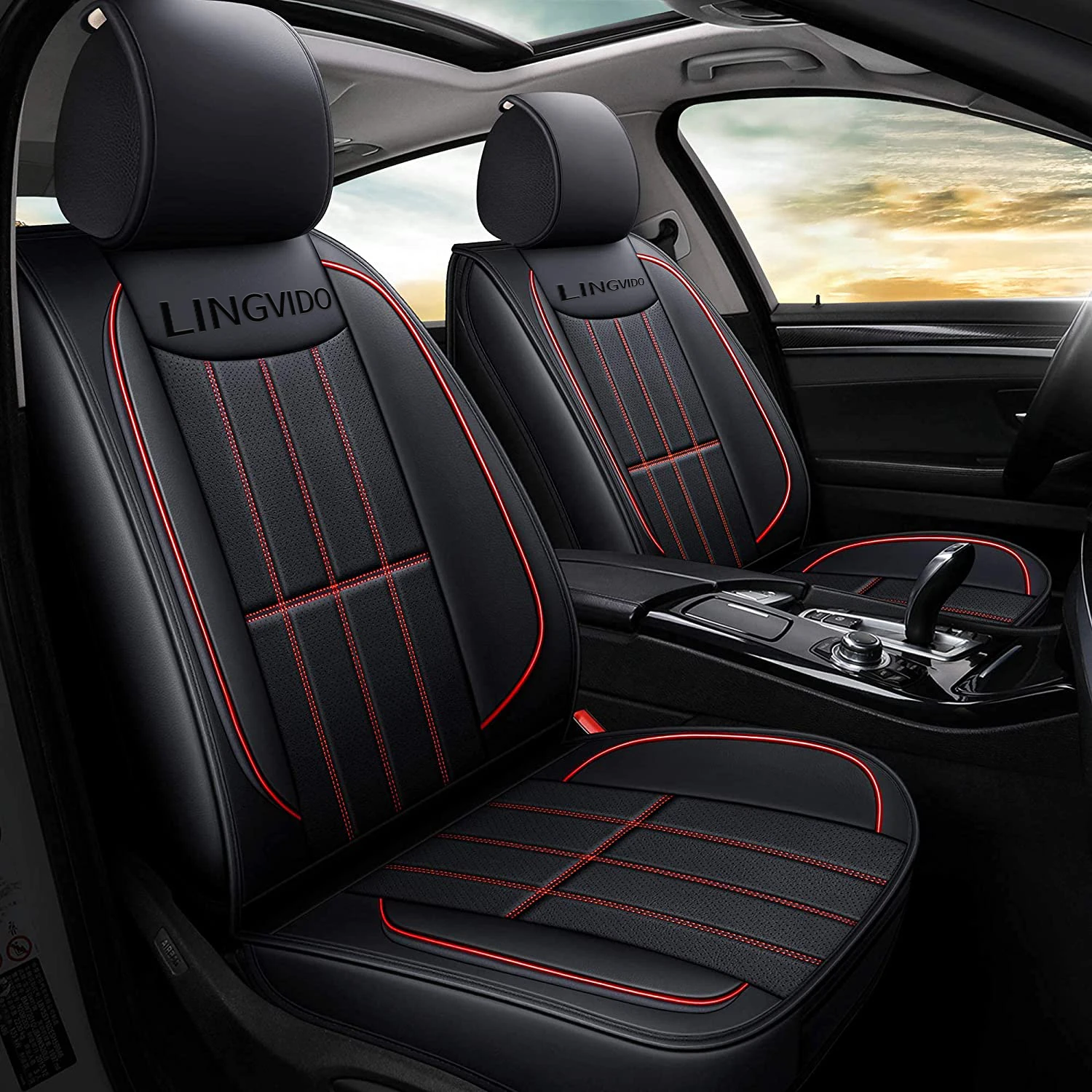 
LINGVIDO Leather Car Seat Covers, Leatherette Automotive Vehicle Cushion Cover Universal Non-Slip Vehicle cushion cover 