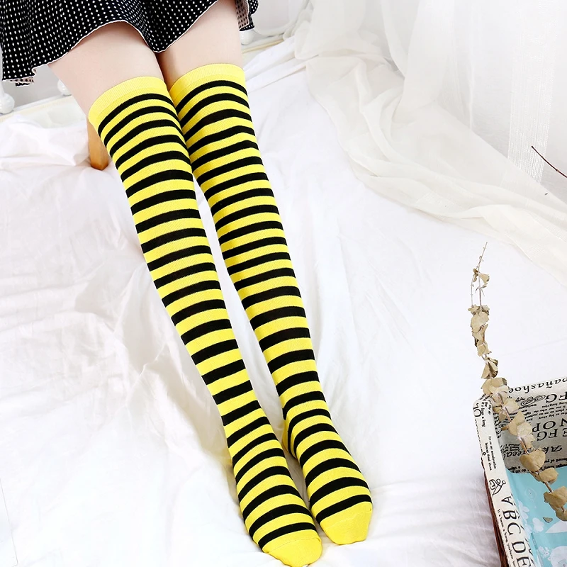 Оптовая продажа, Женские Классические рождественские полосатые длинные чулки до бедра, платье, носки