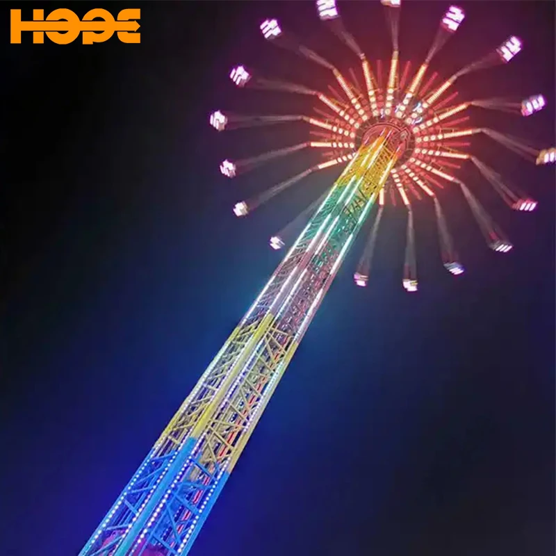 Outdoor Rotating Swing Big Exciting Theme Park Drop Tower Flying Chairs Amusement Park Rides Equipment Flying Tower
